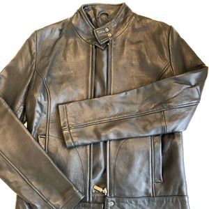 Sumptuous Calvin Klein black leather moto jacket